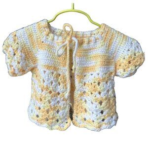 VTG Baby Doll Sweater Hand Crocheted Knitted‎ Yellow White 3 to 6 months Clean